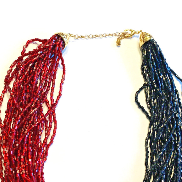 Y2K Beaded Multistrand Choker Necklace Knotted Black & Red Dramatic Statement - Picture 3 of 8